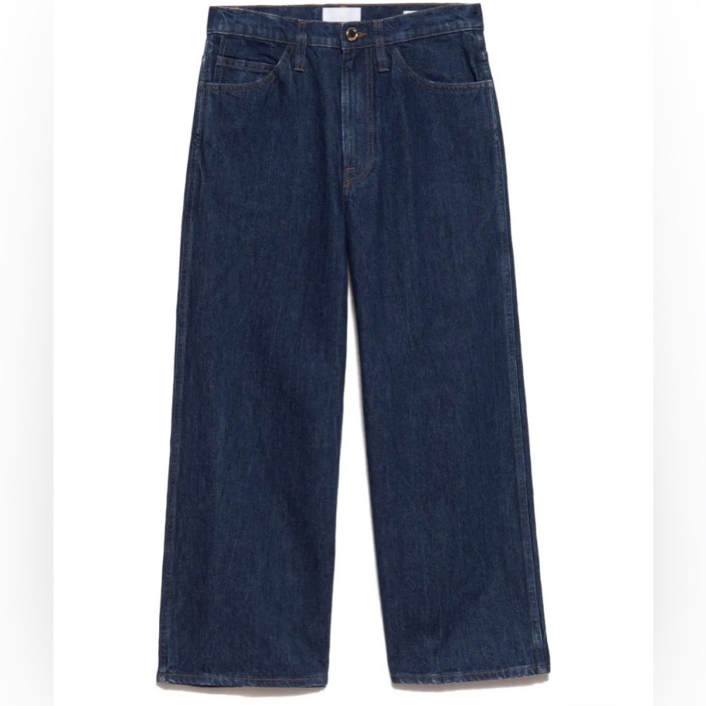 Frame Le Italien Rigid Denim Wide Leg Crop Jeans, Dark Blue Wash Size 25